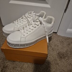 White Crystal-Embellished Women's Sneakers